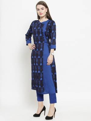 Indibelle Dark Blue Rayon Printed A-Line kurta With Ankle Length Trouser 4