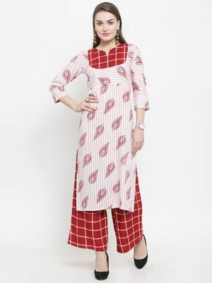 Maroon Rayon Printed Straight kurta With Palazzos 1