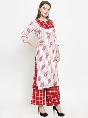 Maroon Rayon Printed Straight kurta With Palazzos 5