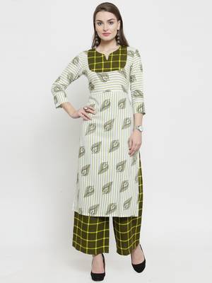 Green Rayon Printed Straight kurta  With Palazzos 1