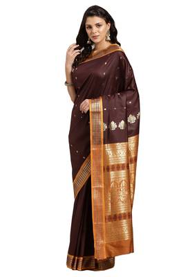 Brown woven art silk saree with blouse 1