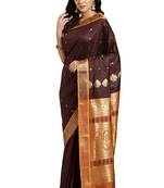 Brown woven art silk saree with blouse
