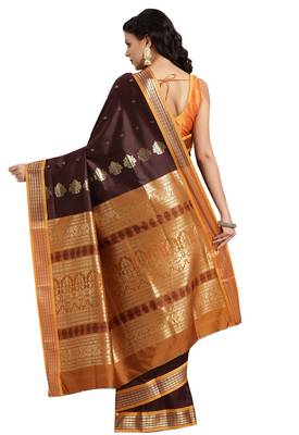 Brown woven art silk saree with blouse 2
