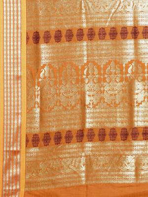Brown woven art silk saree with blouse 4