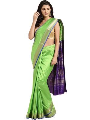 Green woven art silk saree with blouse 1
