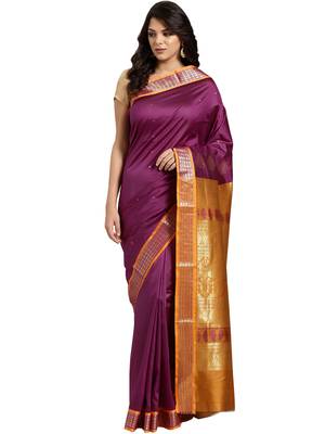 Purple woven art silk saree with blouse 1