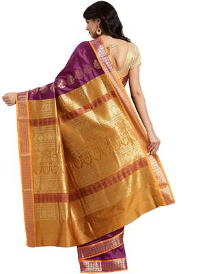 Purple woven art silk saree with blouse 2