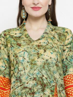 Olive Rayon Printed A-Line Kurta With Ankle Length Trouser 2