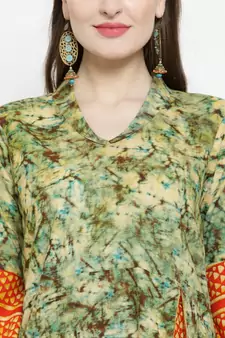 Olive Rayon Printed A-Line Kurta With Ankle Length Trouser