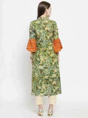 Olive Rayon Printed A-Line Kurta With Ankle Length Trouser 3