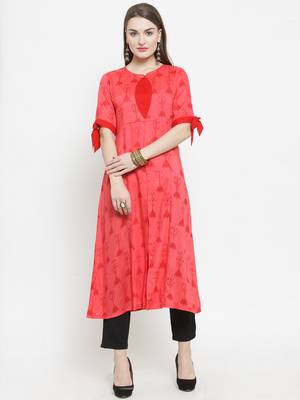 Gajri Rayon Printed A-Line Kurta With Ankle Length Trouser 1