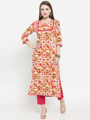 Pink Rayon Printed Straight Kurta With Ankle Length Trouser 1