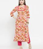 Indibelle Pink Rayon Printed Straight Kurta With Ankle Length Trouser