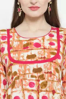Pink Rayon Printed Straight Kurta With Ankle Length Trouser