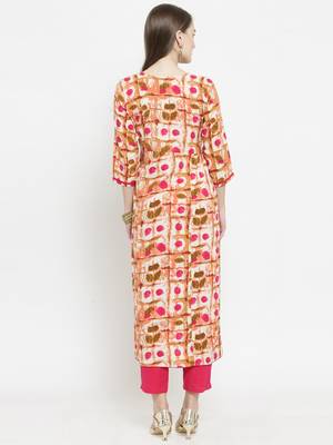 Pink Rayon Printed Straight Kurta With Ankle Length Trouser 3