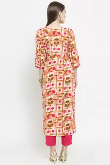 Pink Rayon Printed Straight Kurta With Ankle Length Trouser