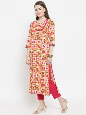 Pink Rayon Printed Straight Kurta With Ankle Length Trouser 4