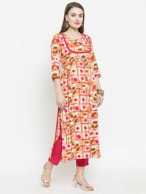 Pink Rayon Printed Straight Kurta With Ankle Length Trouser 5