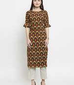 Indibelle Brown Rayon Printed Straight Kurta With Ankle Length Trouser