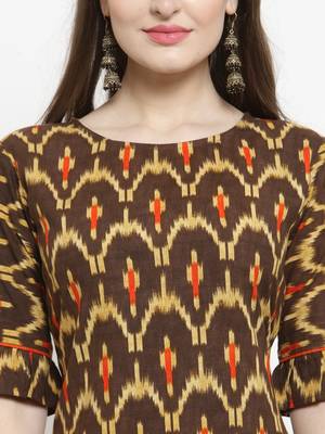 Indibelle Brown Rayon Printed Straight Kurta With Ankle Length Trouser 2