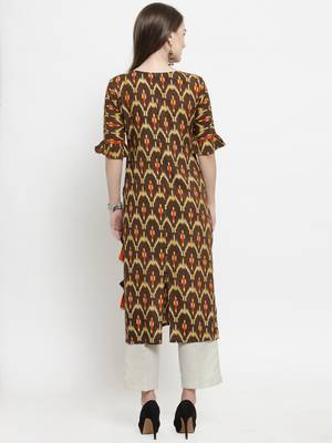Indibelle Brown Rayon Printed Straight Kurta With Ankle Length Trouser 3
