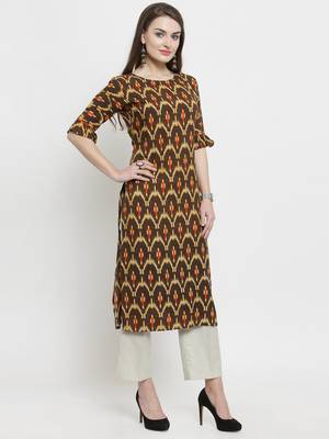 Indibelle Brown Rayon Printed Straight Kurta With Ankle Length Trouser 5
