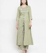 Indibelle Pista Rayon Double Layer Printed A-Line kurta With Palazzos