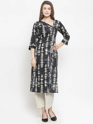 Indibelle Black Cotton Printed Straight Kurta With Ankle Length Trouser 1