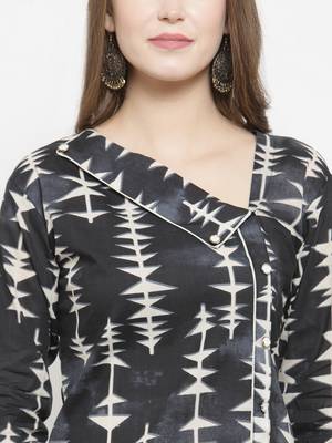 Indibelle Black Cotton Printed Straight Kurta With Ankle Length Trouser 2