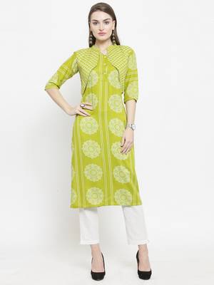 Lemon Green Rayon Straight Kurta With Jacket With Ankle Length Trouser 1