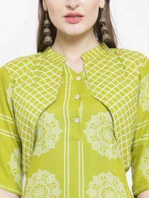Lemon Green Rayon Straight Kurta With Jacket With Ankle Length Trouser 2
