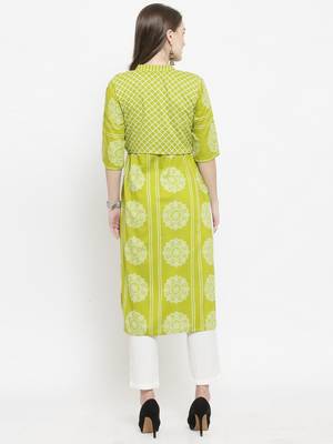 Lemon Green Rayon Straight Kurta With Jacket With Ankle Length Trouser 3