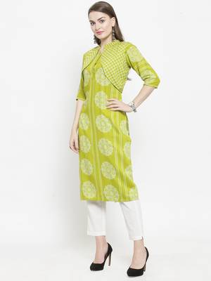 Lemon Green Rayon Straight Kurta With Jacket With Ankle Length Trouser 4