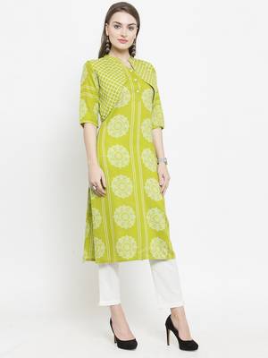 Lemon Green Rayon Straight Kurta With Jacket With Ankle Length Trouser 5