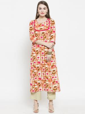 Indibelle Pink Rayon Printed Straight Kurta With Ankle Length Trouser 1