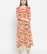 Indibelle Pink Rayon Printed Straight Kurta With Ankle Length Trouser