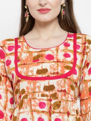 Indibelle Pink Rayon Printed Straight Kurta With Ankle Length Trouser 2