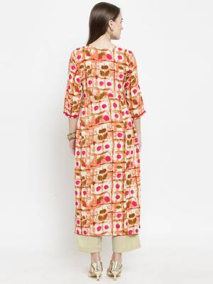Indibelle Pink Rayon Printed Straight Kurta With Ankle Length Trouser 3