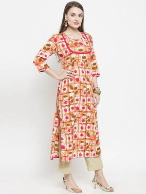 Indibelle Pink Rayon Printed Straight Kurta With Ankle Length Trouser 5