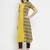 Indibelle Yellow Cotton Slub Double Print A-line Kurta With Trouser