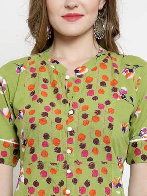 Indibelle yellow Green Cotton Double Florel Print A-line Kurta With Trouser 2
