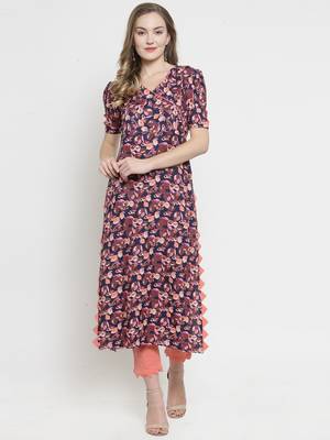 Indibelle Blue Rayon Printed Straight Kurta With Trouser 1