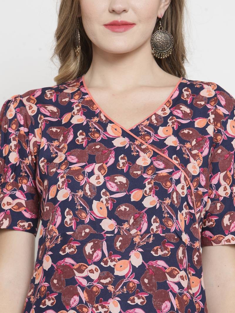 Indibelle Blue Rayon Printed Straight Kurta With Trouser