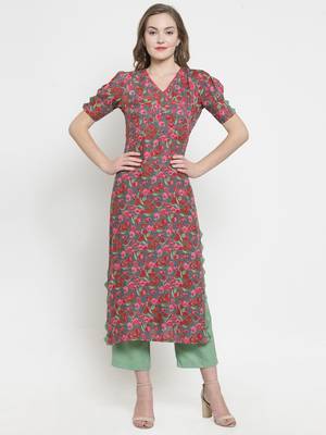 Grey Rayon Printed Straight Kurta With Pant 1