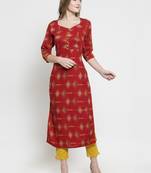 Maroon Rayon Printed Straight Kurta with Trouser.