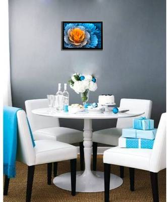 Blue and Yellow Glowing Flower Satin Matt Texture UV Art Painting 2