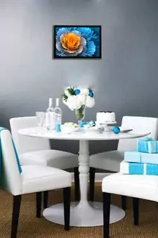 Blue and Yellow Glowing Flower Satin Matt Texture UV Art Painting