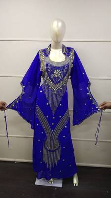 White Zari Work Chiffon Polyester Islamic Party Wear Festive Kaftan 1