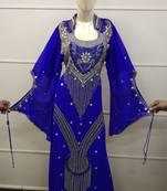 White Zari Work Chiffon Polyester Islamic Party Wear Festive Kaftan