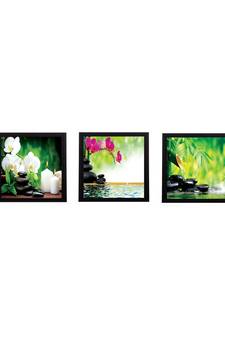 Set Of 3 Flora and Stones Satin Matt Texture UV Art Painting